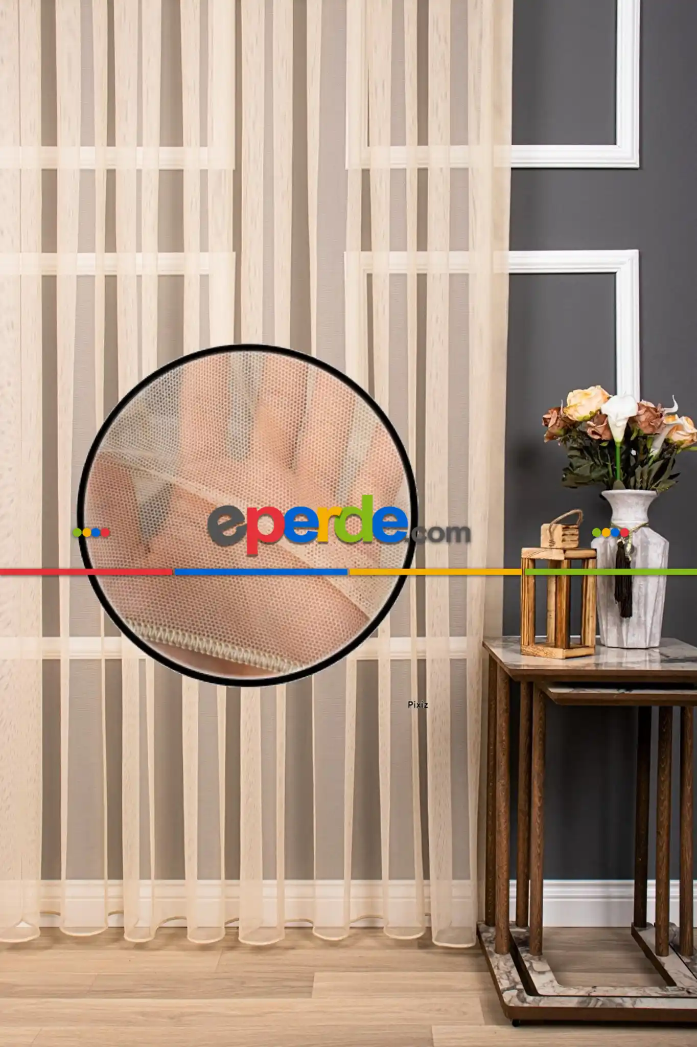 Bebek Odası Tül Perde - Grek Tül Perde, 1. Kalite, Ütü İstemez - Kurşunlu Tül - Şampanya Rengi