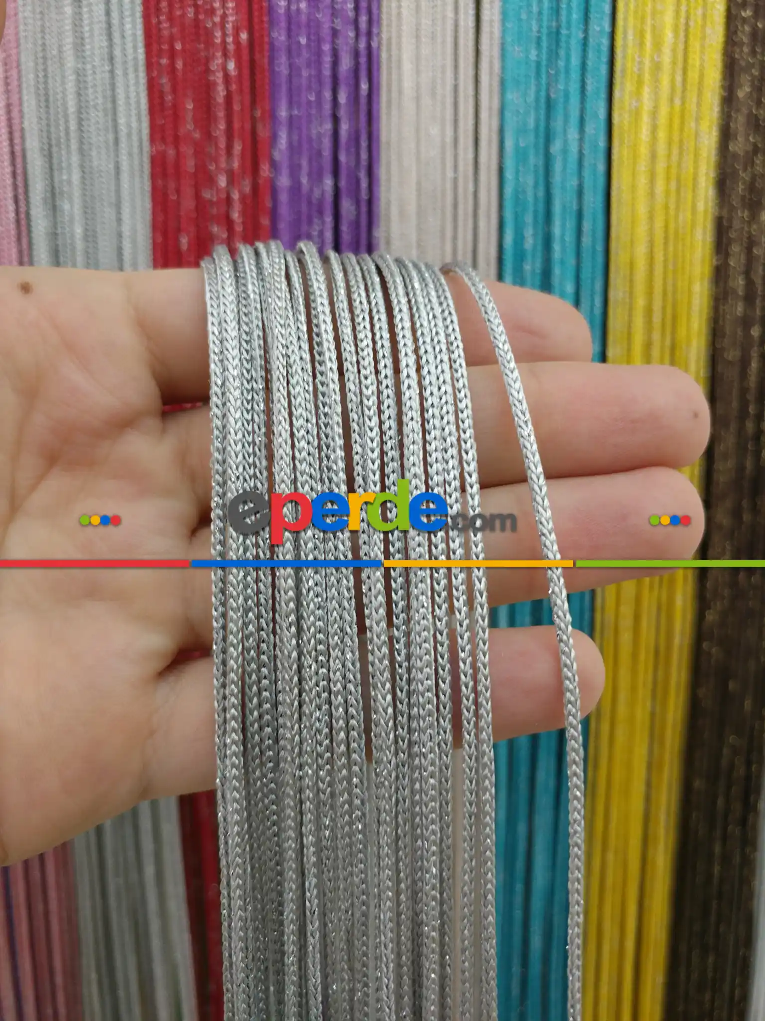 Gri Rengi İp Perde Kalın Zincir Simli Serisi- Gri-füme-antrasit-gümüş