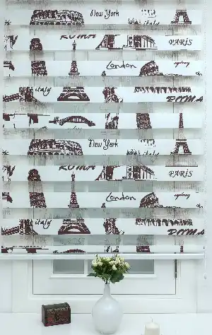 %40 Indirimli !!! Paris Baskılı Zebra Perde 70x200cm- Kahverengi