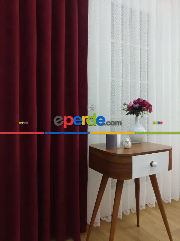 Petek Desenli Tül Perde- Ekru