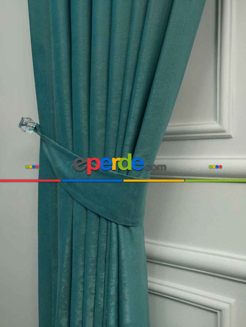 Salon - Soft Fon Perde Açık Petrol Dökümlü En - Petrol Mavisi