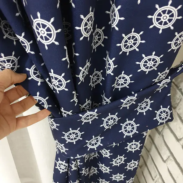 Bebek Odası - Dümen Desenli Fon Perde Evm1512-6 Kumaşı Kalındır Duck Bezi Değildir- Mavi