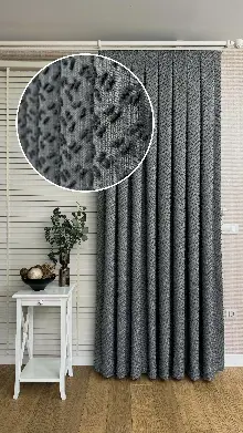 Ponponlu Gri Jakar Dokuma, Premium Kalite Serisi Fon Perde