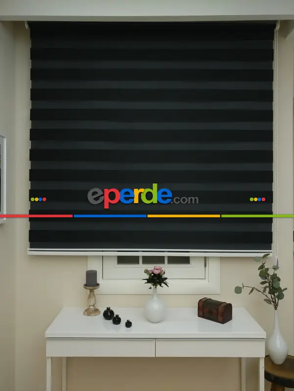 Oturma Odası - Zebra Perde - Düz Zebra Perde- Siyah