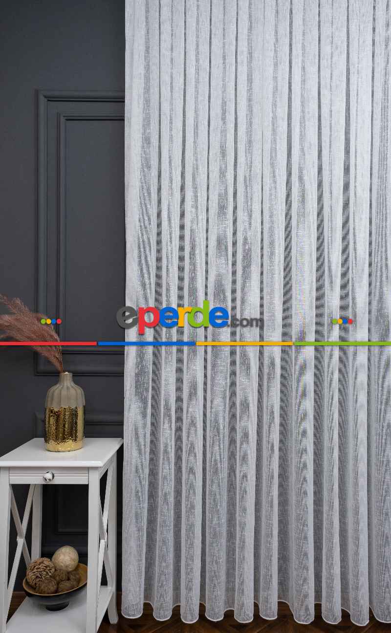 Şantuk Keten Serpme Desen Dökümlü Tül Ekru Kurşunlu Tül