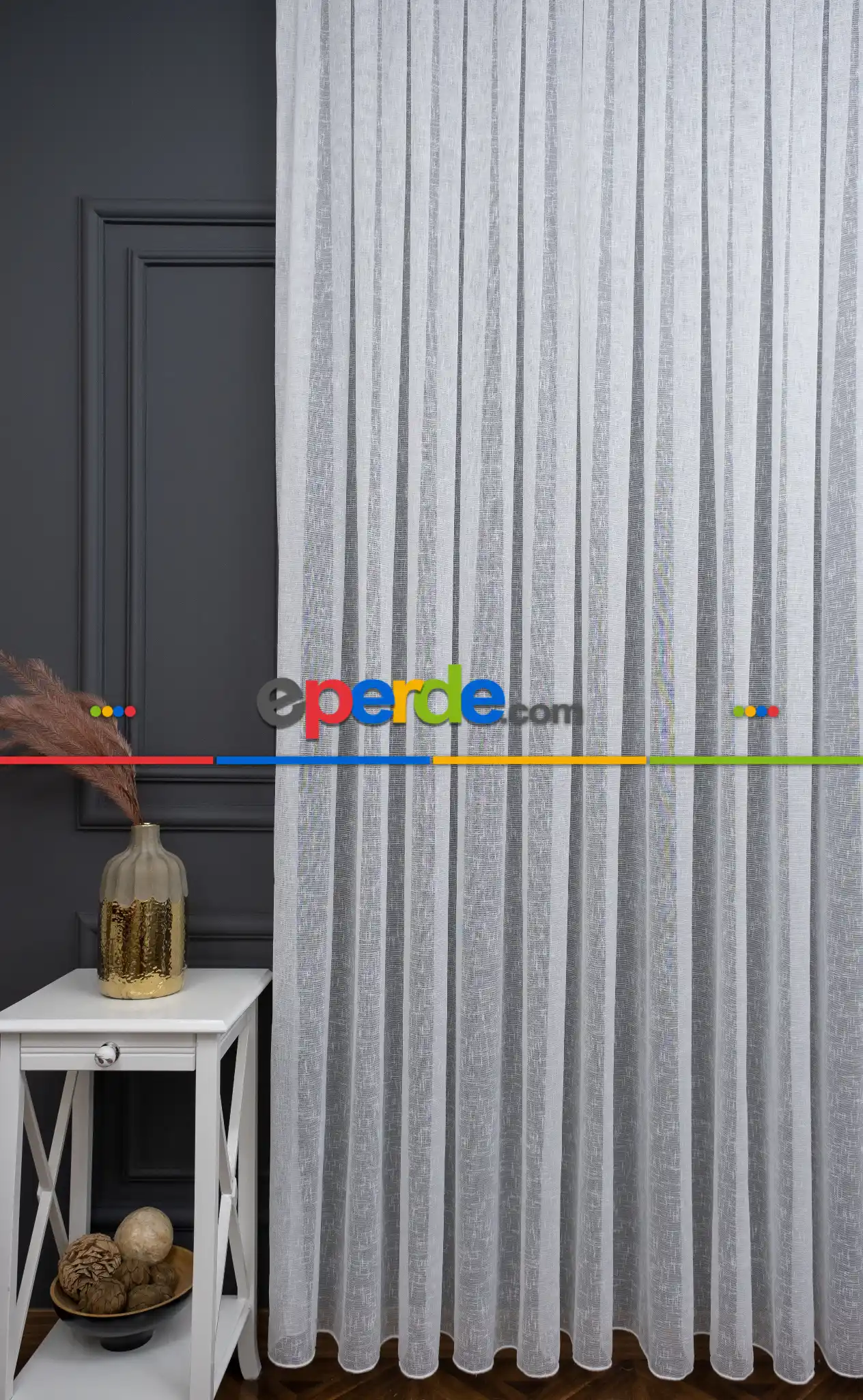 Şantuk Keten Serpme Desen Dökümlü Tül Ekru Kurşunlu Tül