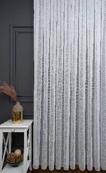 Şantuk Keten Serpme Desen Dökümlü Tül Ekru Kurşunlu Tül