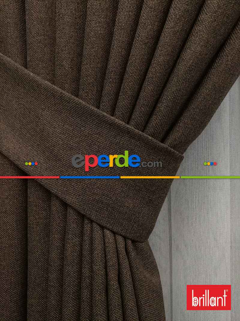 Brillant Keten Koyu Vizon Ceviz Renk Düz Fon Perde - Ceviz