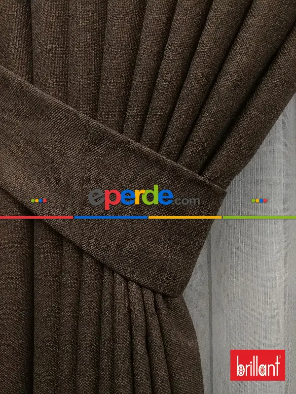 Yatak Odası - Brillant Keten Koyu Vizon Ceviz Renk Düz Fon Perde - Ceviz