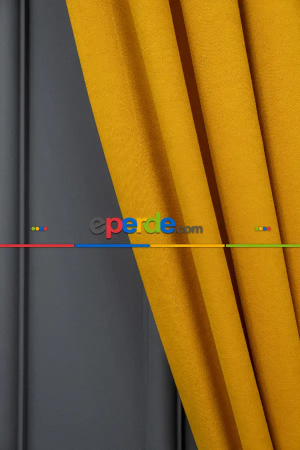 Salon - Sarı Rengi Düz Fon Perde Dökümlü Fon Perde