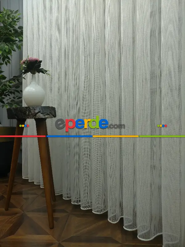 Salon Tül Perde - 2021 Sezonu - Çizgili Düz Tül Perde - Çelik Tül - Ütü İstemez- Ekru