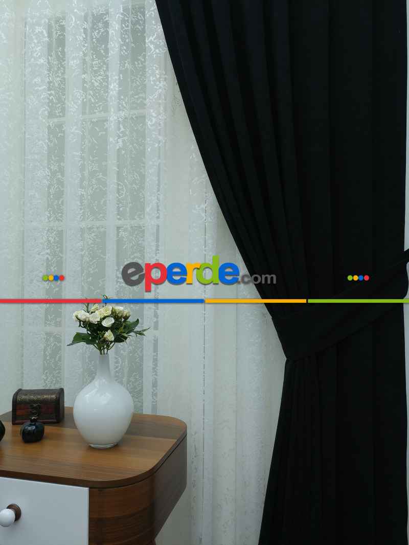 Siyah Düz Sade Mutfak Fon Perde Yan Kanat Perdesi- Siyah