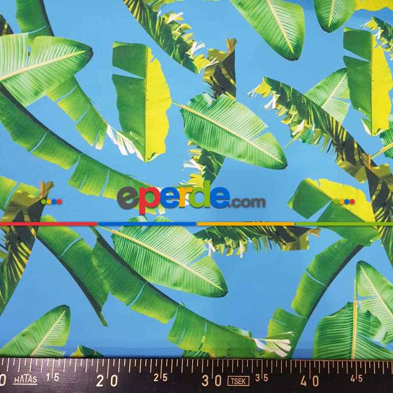 Tropikal Desenli Fon Perde Evm436 -t - Kumaşı Kalındır Duck Bezi Değildir.- Yeşil-Mavi