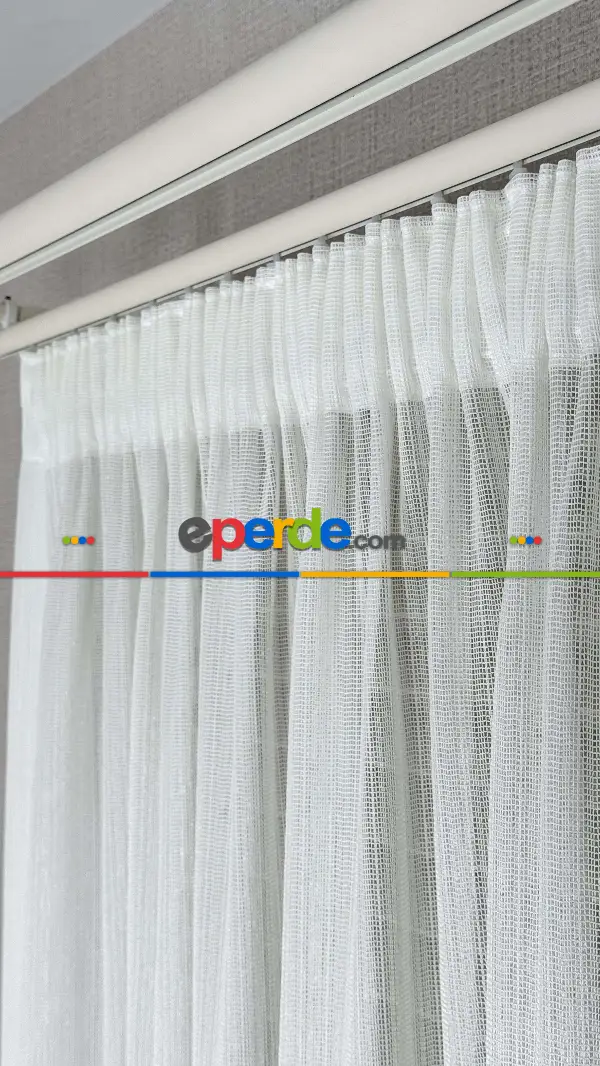 Brillant Ekru Hafif Simli File Tül Perde, Büzgü Ekstraforlu