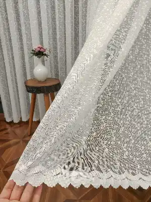 Modern Spor Desen Fransız Dantel Tül Perde 1586- Ekru