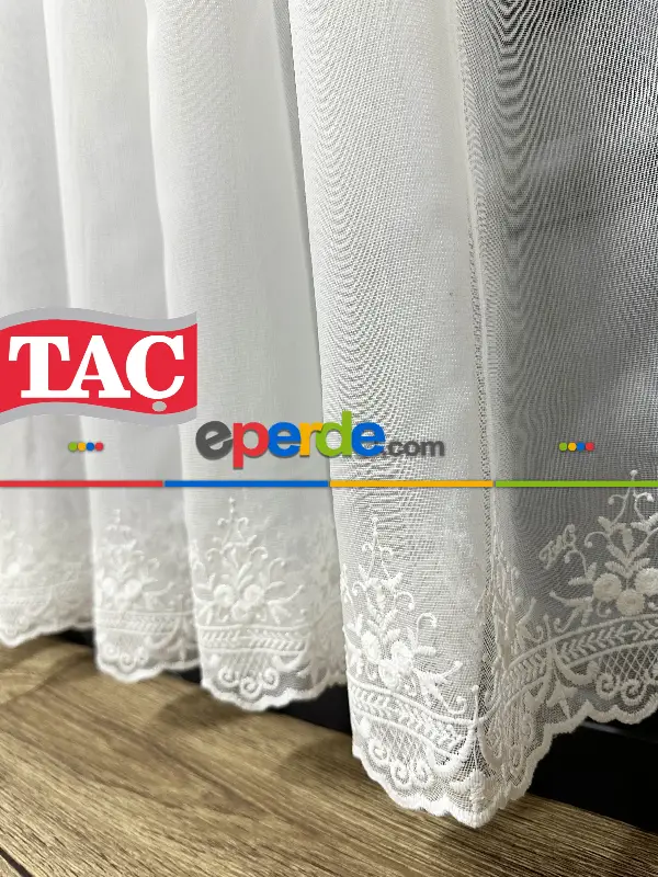 Yatak Odası - Taç Etek Topçuklu Ütü İstemez Alt İşlemeli Model Tül Perde