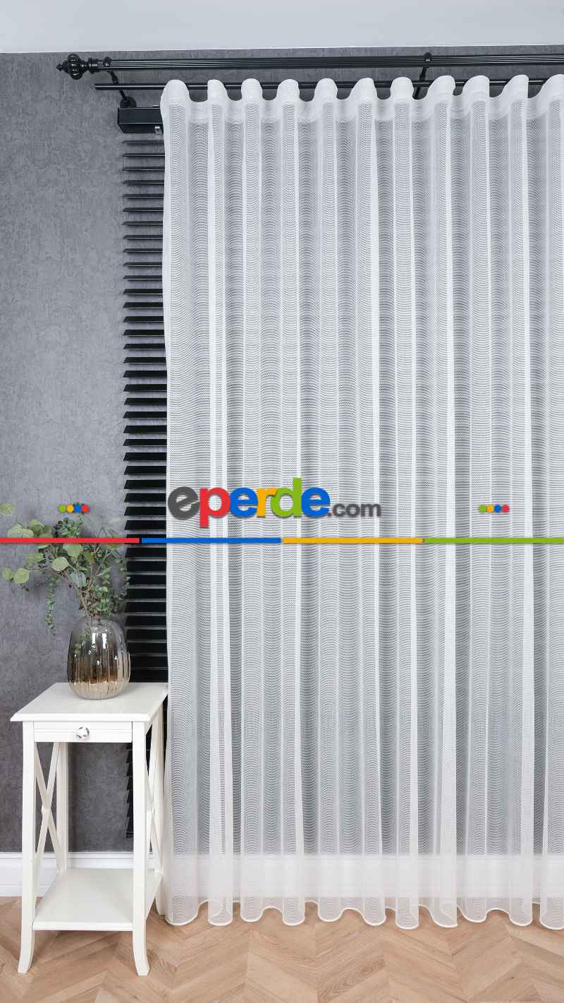 Ekru Düz Tül Perde, Ağır Gramajlı Premium Seri, Eteği Kurşunlu