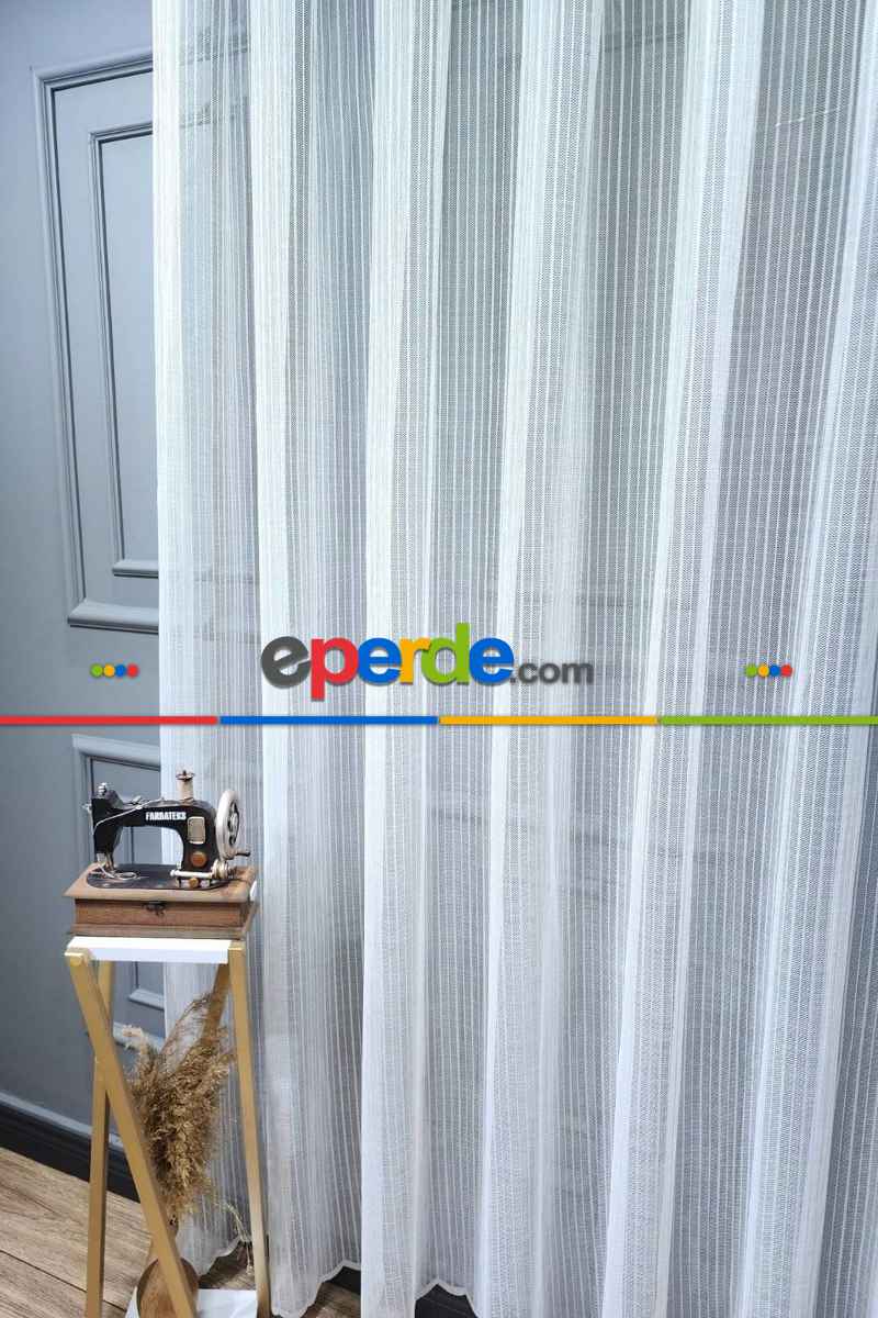 Taç Örme Çizgili Yeni Model Tasarım Renk Desen Tül Perde