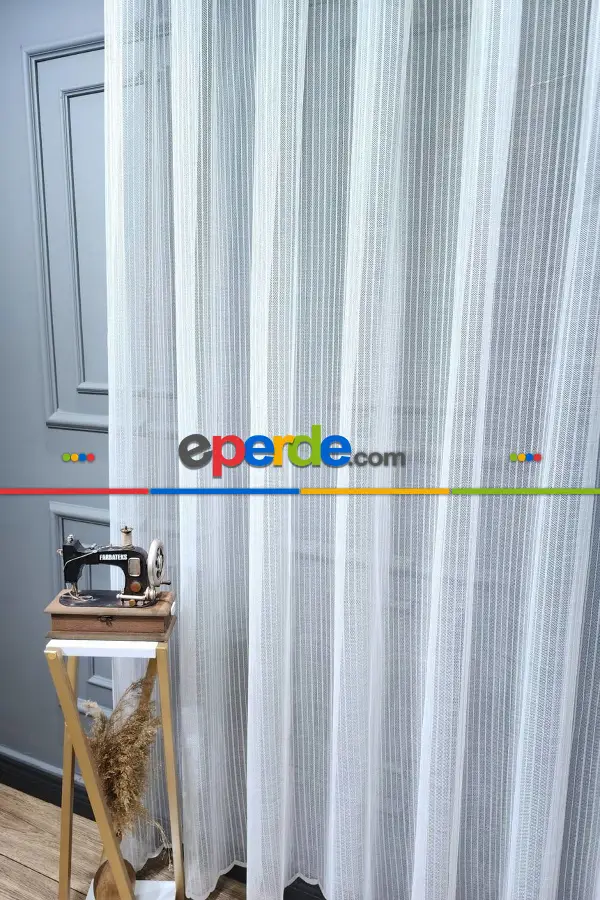 Taç Örme Çizgili Yeni Model Tasarım Renk Desen Tül Perde