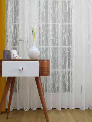 Ağaç Dalları Desenli Tül Perde- Ekru