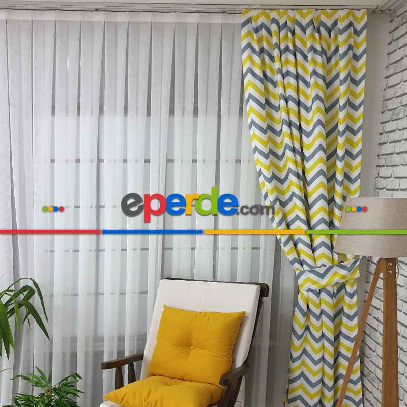 Zigzak Desenli Fon Perde Evm1117 Kumaşı Kalındır Duck Bezi Değildir-  Çok Renkli 2