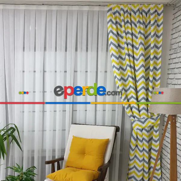 Yatak Odası - Zigzak Desenli Fon Perde Evm1117 Kumaşı Kalındır Duck Bezi Değildir-  Çok Renkli 2