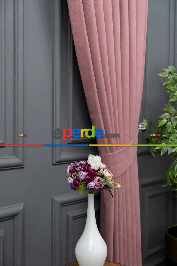 Salon - Gül Kurusu Düz Fon Perde En  Dökümlü Fon Perde