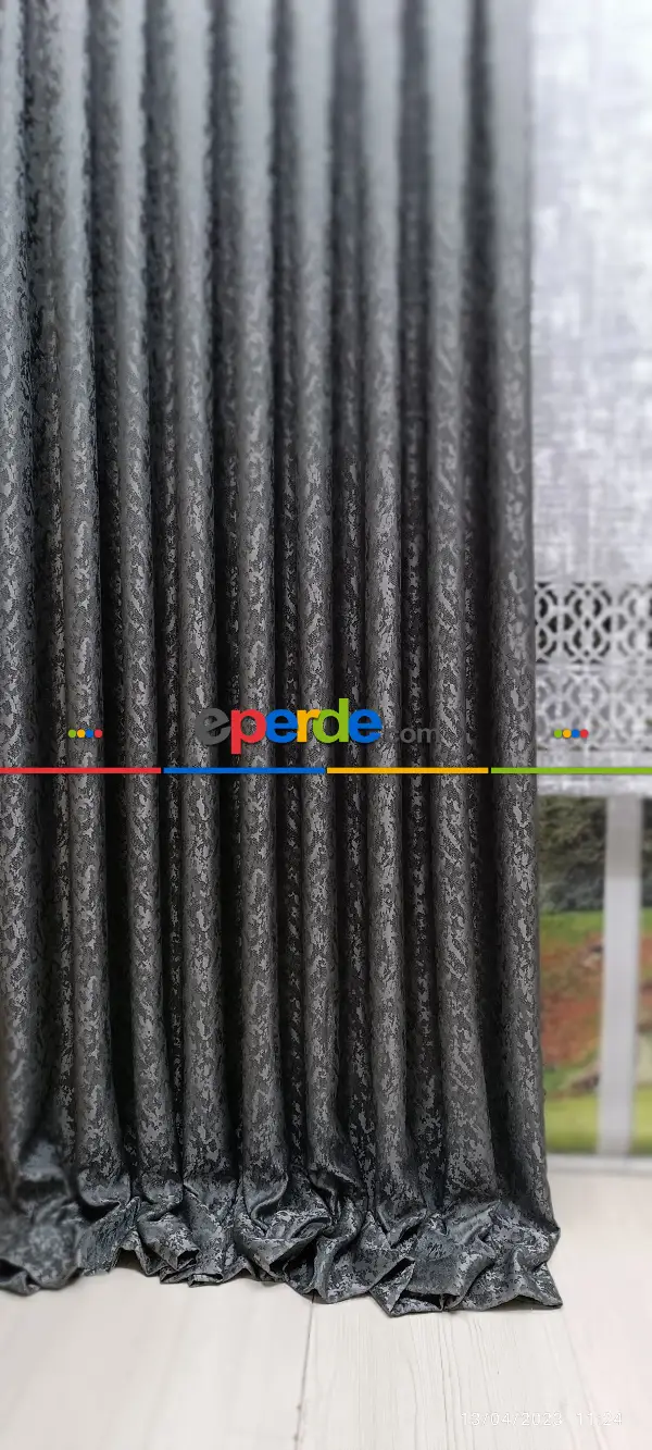 Yatak Odası - 2023 Elit Modern Desenli Fosforlu İplik Dokuma Fon Perde - 2