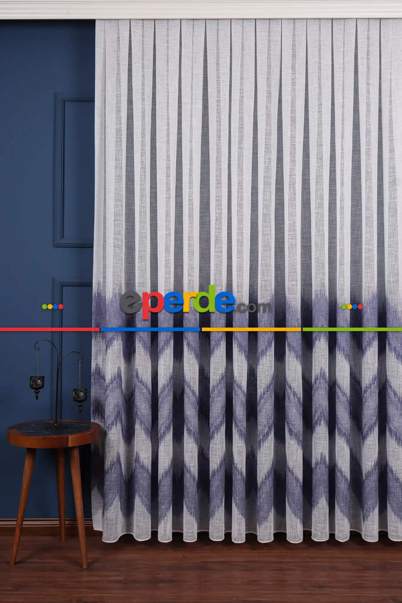 Salon Tül Modelleri - Simli Zik Zak Desenli Keten Tül Perde