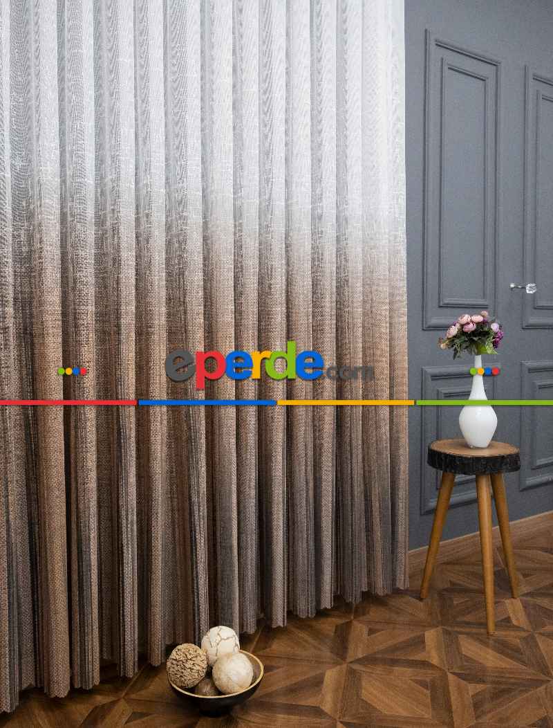 Yatak Odası - Modern Kahverengi Degrade Geçişli Tül - Örme Dantel Tül