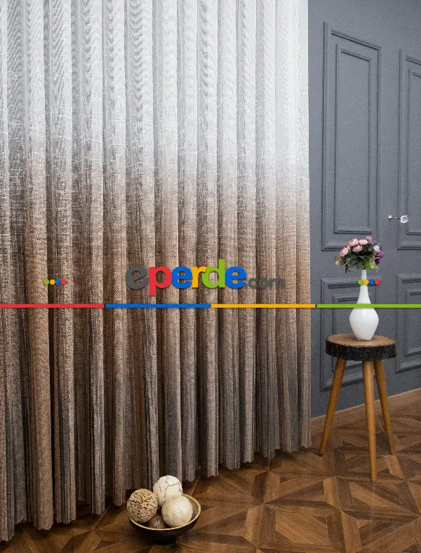 Yatak Odası - Modern Kahverengi Degrade Geçişli Tül - Örme Dantel Tül