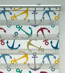 Çocuk Odası Zebra Perde - Renkli Çapa Baskılı Zebra Perde- Mavi-Sarı-Beyaz-Turkuaz