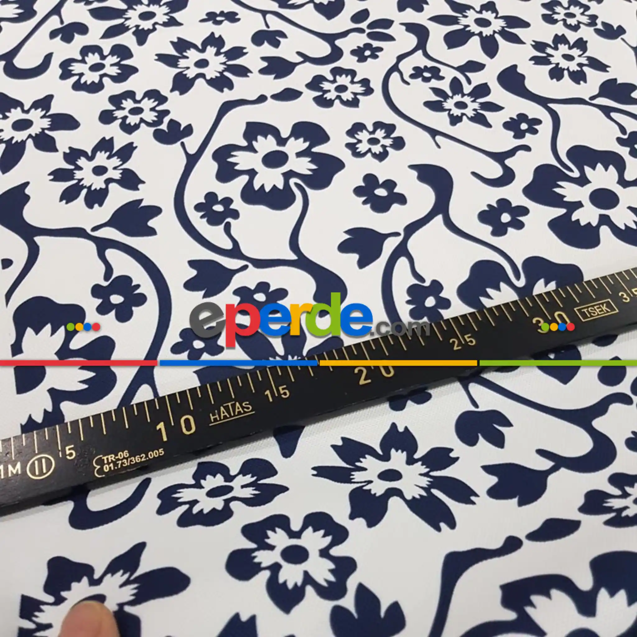 Çiçek Desenli Fon Perde Evm300-8 - Kumaşı Kalındır Duck Bezi Değildir.- Lacivert-Mavi-Beyaz