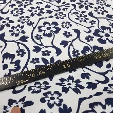 Çiçek Desenli Fon Perde Evm300-8 - Kumaşı Kalındır Duck Bezi Değildir.- Lacivert-Mavi-Beyaz