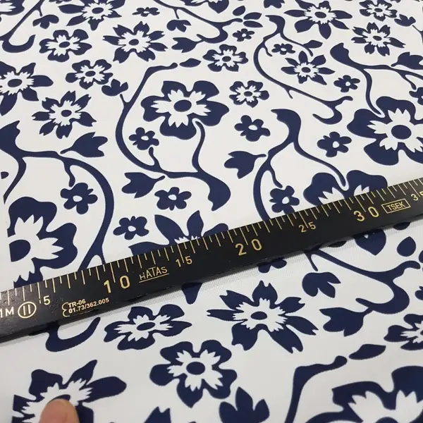 Çiçek Desenli Fon Perde Evm300-8 - Kumaşı Kalındır Duck Bezi Değildir.- Lacivert-Mavi-Beyaz