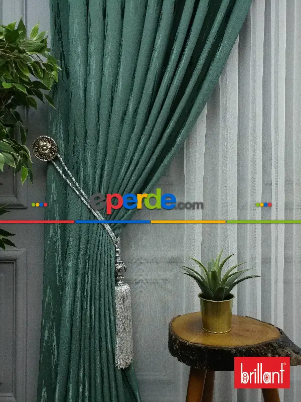 Brillant Jakar Fon Mint Yeşili Renk Düz Fon Perde - Yeşil-mint