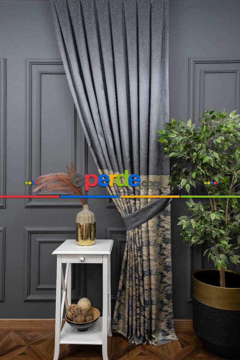 Antrasit Bejli Jakar Etek Pano Dökümlü Gramajlı Uygun Fiat Fon Perde (180)- Antrasit Bej