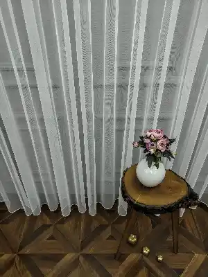 Hazır Ürün Düz Grek Tül Perde %25 Ekstra İndirimli 1/3 Pile Seçeneği- Ekru 150cm X 260cm 