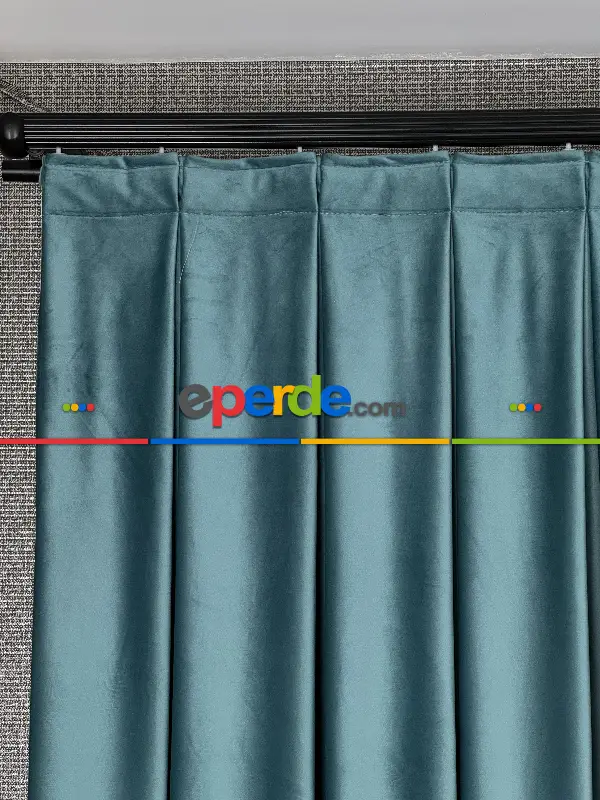 Yatak Odası - Turkuaz Mavi İthal Kadife Fon Perde, Premium Kalite Serisi Kadife Fon Perde