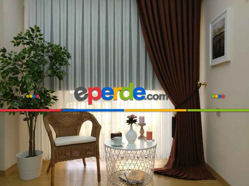 Keten Kahve Renk Düz Fon Perde- Kahve