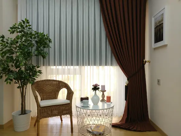 Salon Fon Perde - Keten Kahve Renk Düz Fon Perde- Kahve