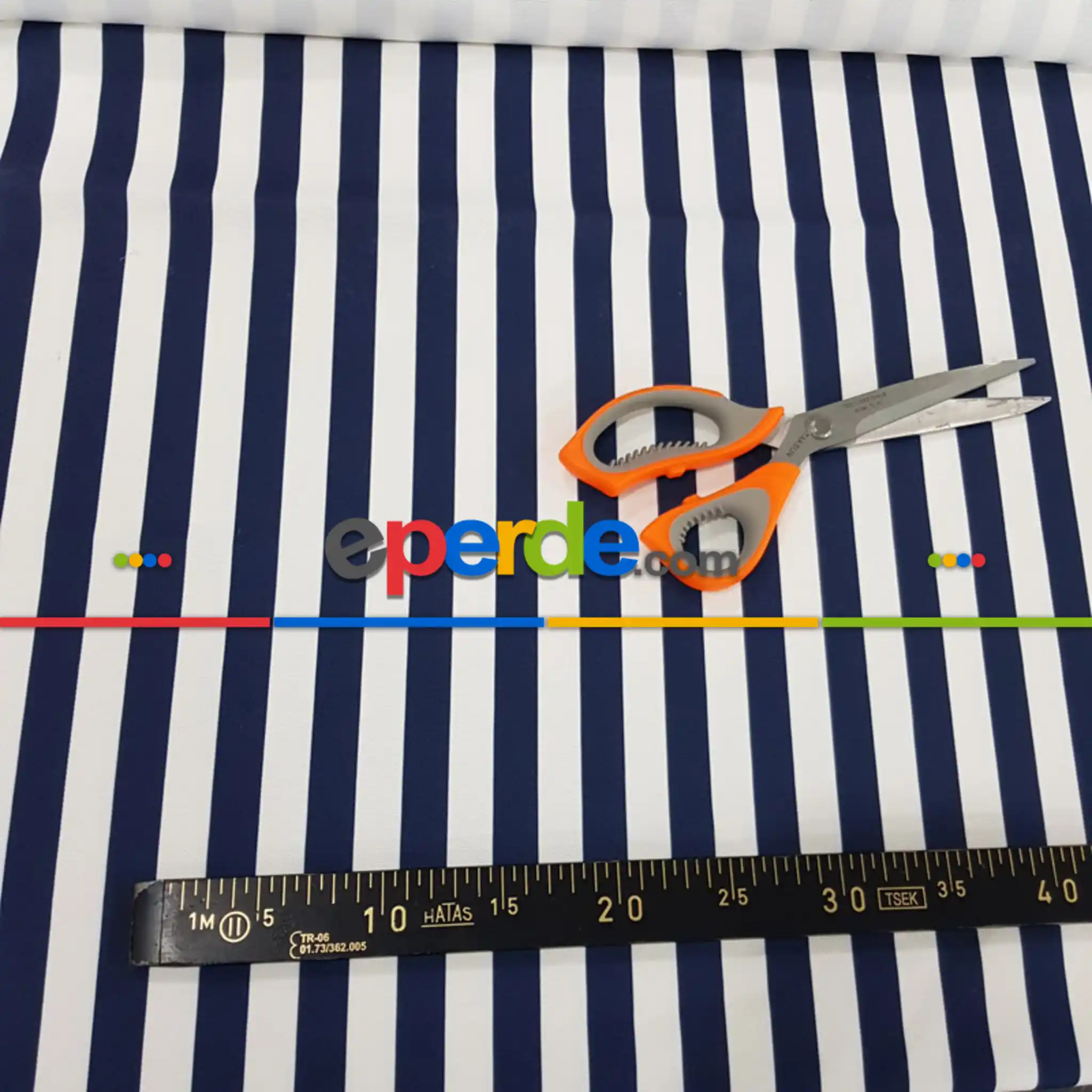 Lacivert Beyaz Çizgi Desenli Fon Perde Evm1137 Kumaşı Kalındır Duck Bezi Değildir- Lacivert-Beyaz