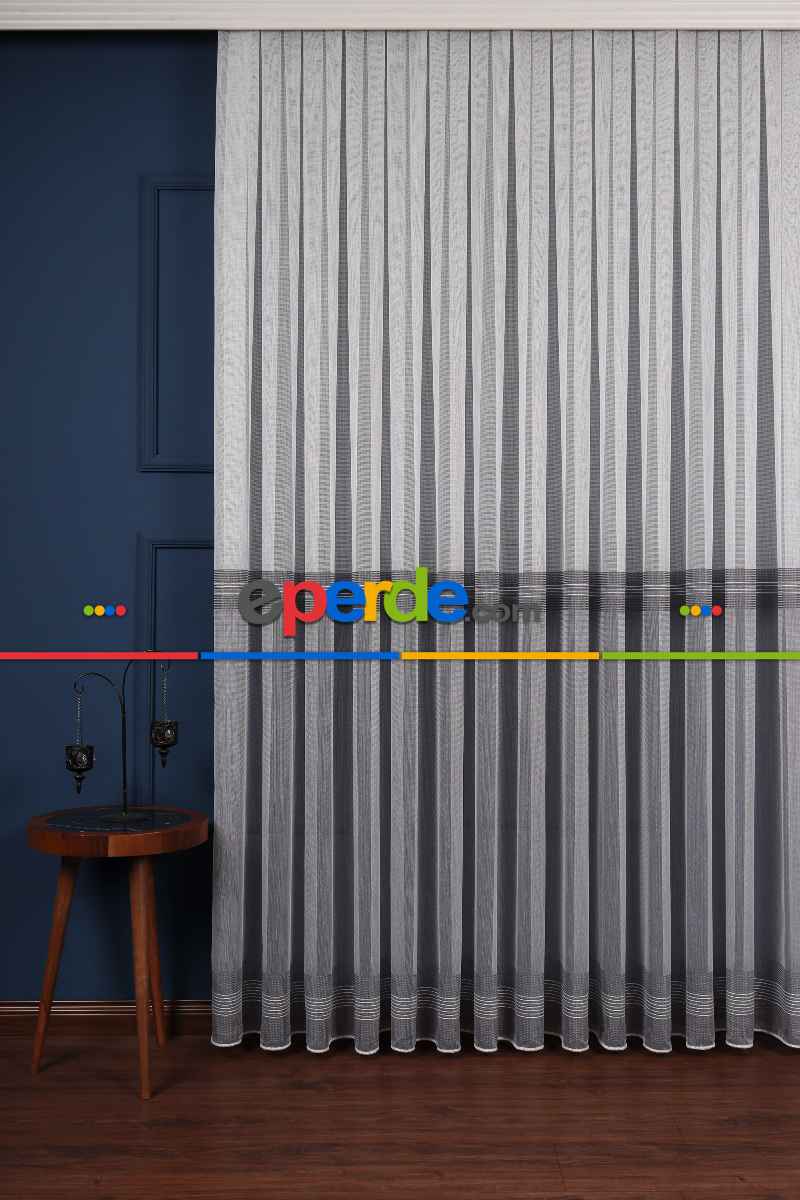 Yatak Odası - Ekru - Antrasit Gri Düz Tül Perde Ütü Istemez