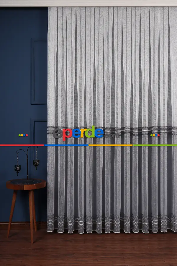 Yatak Odası - Ekru - Antrasit Gri Düz Tül Perde Ütü Istemez