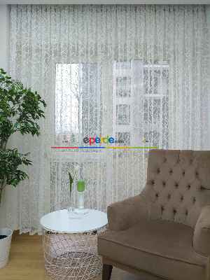 Fırsat Ürünü!! Hazır Ölçülü Spor Desen Fransız Dantel Modern Desenli Tül Perde