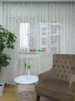 Fırsat Ürünü!! Hazır Ölçülü Spor Desen Fransız Dantel Modern Desenli Tül Perde
