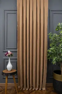 Salon - Kakao Rengi Düz Fon Perde Dökümlü Fon Perde