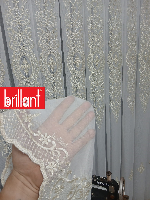 Brillant Gold Altin Sim Varakli Şehrazat model Tül Perde Sarı