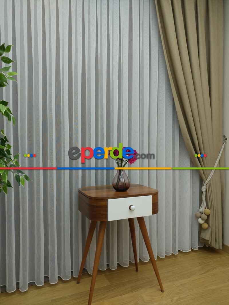 Mutfak Tül Perde - Mutfak Perdesi- Krem Açık