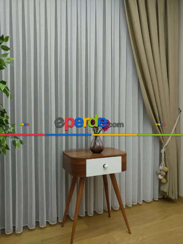 Favori Dertsiz Ütü İstemez Tül Perde 2025-trend ( Krem Açık ) - Kurşunlu Tül